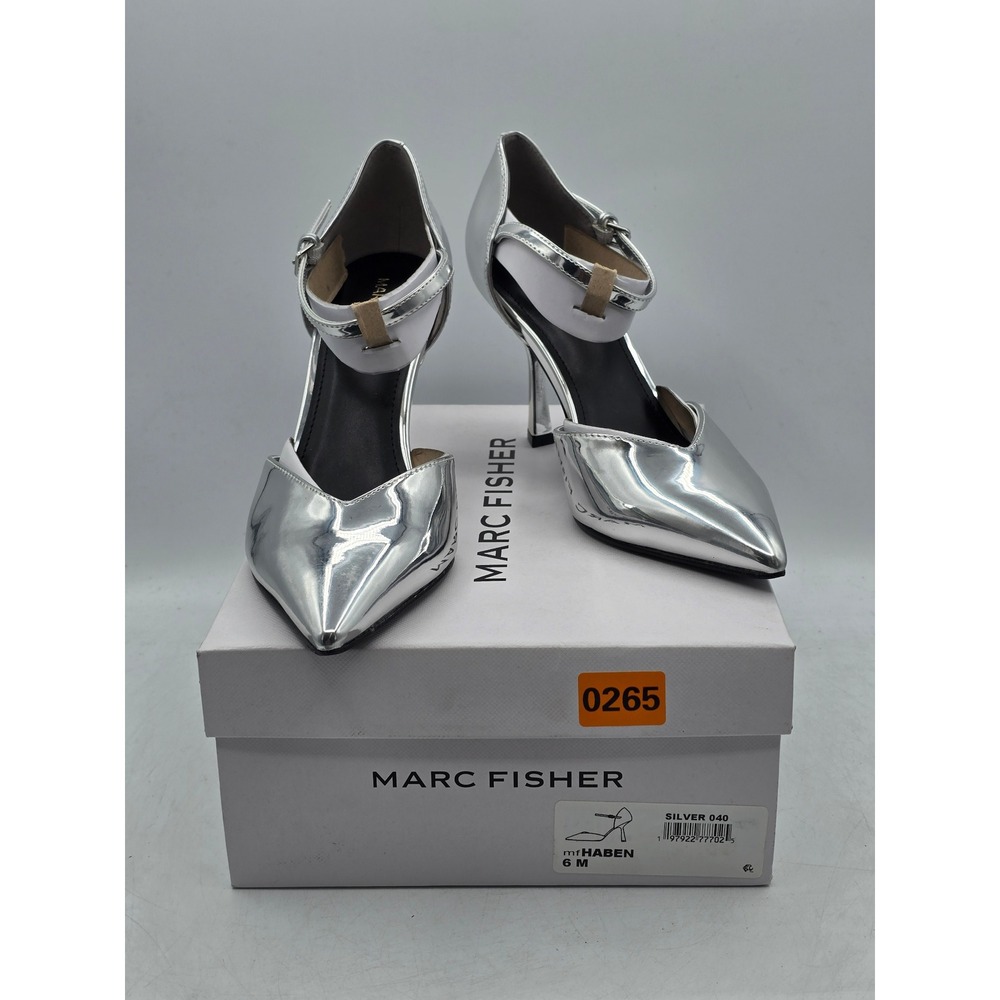 Marc Fisher Haben Pumps Women 6 M Silver‎ Pointed Toe Ankle Strap Heels - NIB